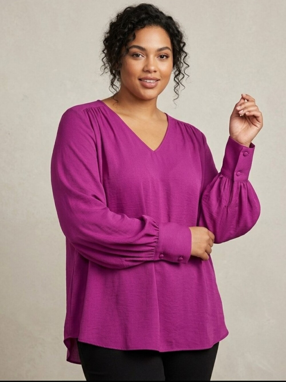 Joie Magenta Pink V-Neck Blouse Balloon Sleeve Plus Size 2X Romantic Feminine
